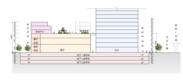 [武汉]52层现代风格塔式玻璃幕墙会展中心建筑设计方案文本-52层现代风格塔式玻璃幕墙会展中心建筑剖面图