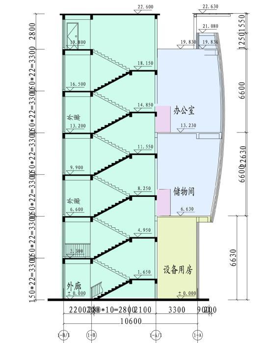 [湖南]现代风格凹凸感立面设计文化活动中心建筑设计方案文本-现代风格凹凸感立面设计文化活动中心建筑剖面图