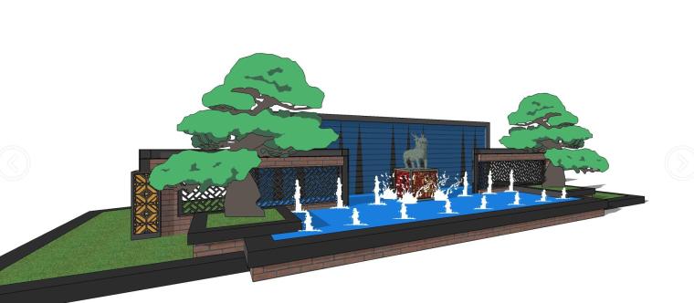 su新中式室内景墙资料下载-中式水景景墙su模型设计