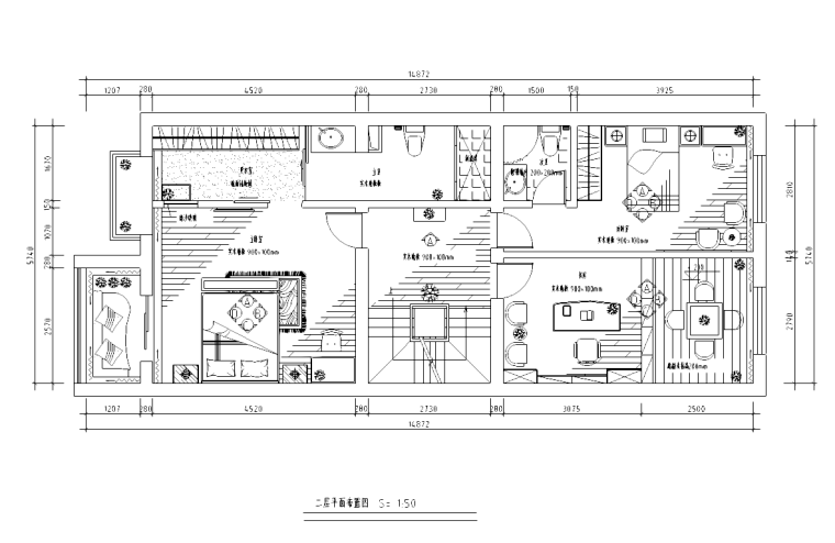 别墅三层装修资料下载-[福建]某三层别墅空间室内装修施工平面图