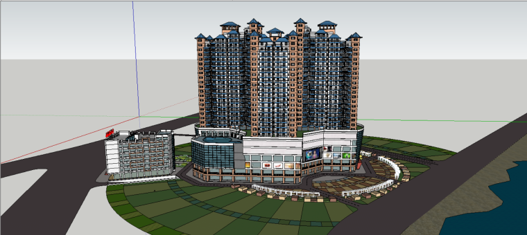 广场高杆灯3d模型资料下载-丰盛广场方案建筑设计（SU模型）