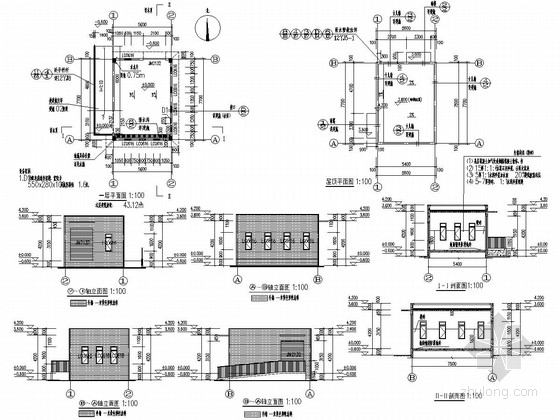 垃圾房CAD图纸资料下载-单层框架结构垃圾房结构施工图（含建筑图）