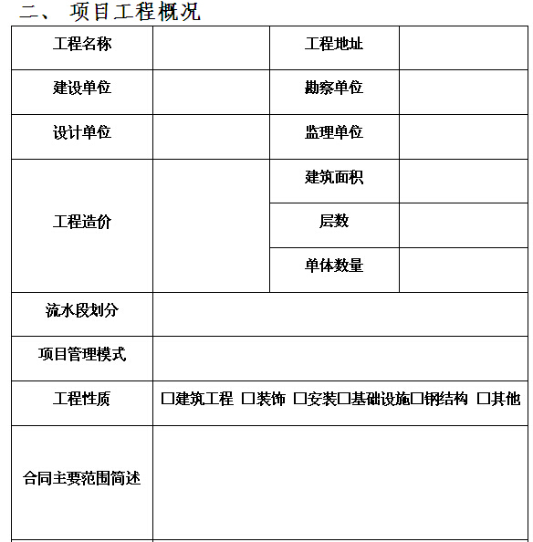 建设项目工期策划方案（示范文本）-项目工程概况