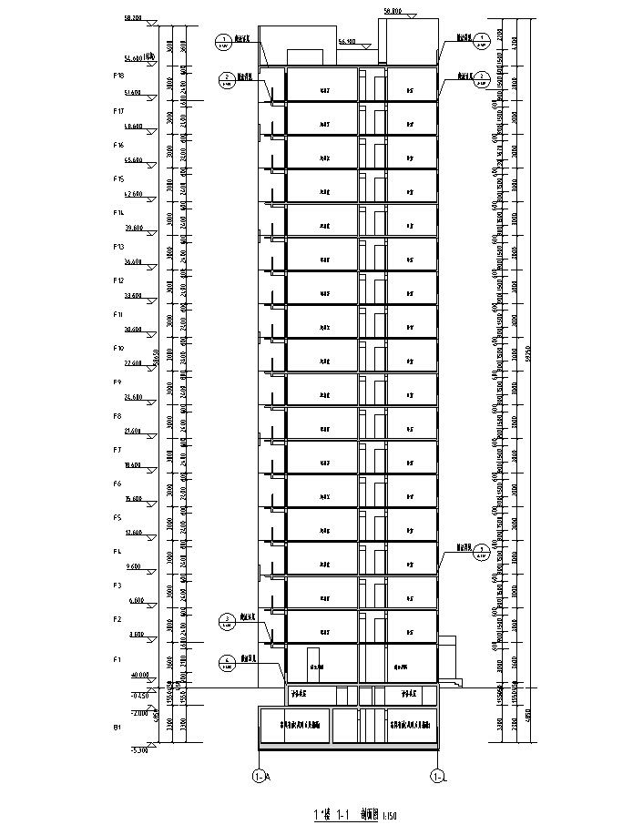 [海南]3套高层框架结构新农村住宅建筑施工图-3套高层框架结构新农村住宅建筑剖面图