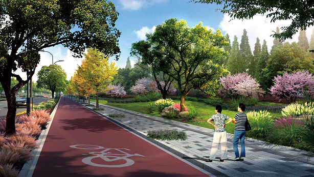 双向4车道拼宽双向6车道绕城公路提升改造工程设计方案文本（效果图丰富）-标准段透视图