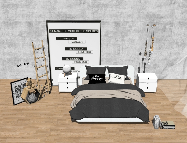 北欧风格家具模型资料下载-成套北欧风格SU模型[卧室]