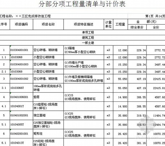 砖混住宅预算资料下载-[福建]2013年某二层砖混结构宿舍楼建筑安装工程量清单及预算实例（含定额）