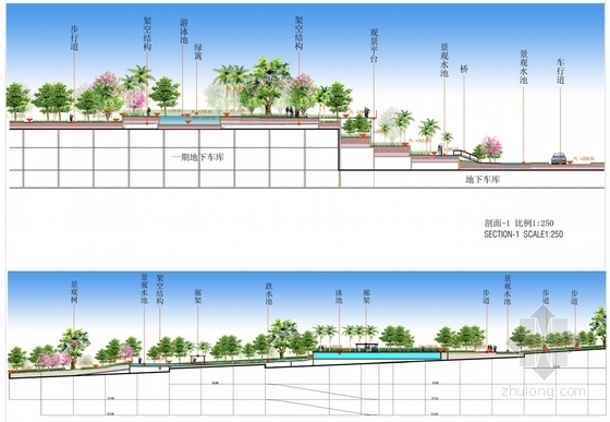 [重庆]“韵”特色风格自然山水人文居住区景观规划设计方案-景观立面图