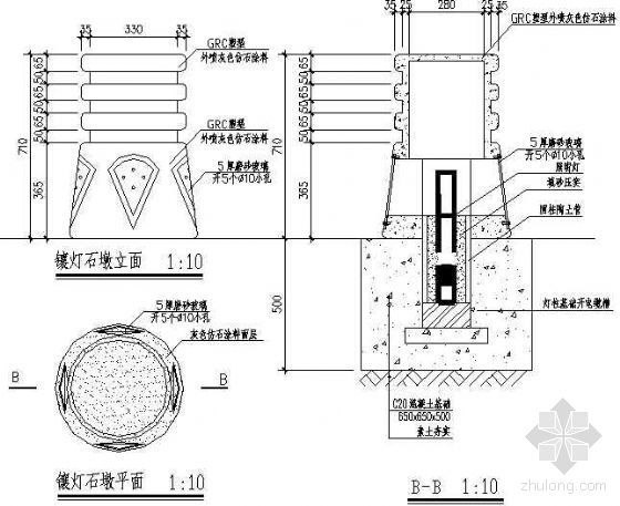 圆形石墩子大样资料下载-镶灯石墩详图