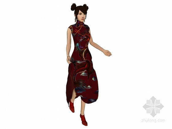 旗袍女子3d模型资料下载-穿旗袍的女生