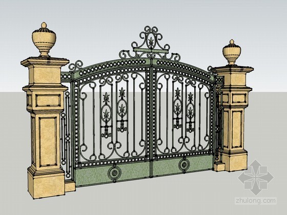 欧式小区大门cad图资料下载-欧式大门SketchUp模型下载