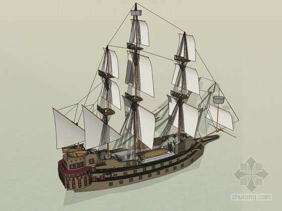 sketchup拱门模型资料下载-帆船SketchUp模型下载