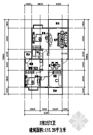 三室两厅一厨两卫建筑设计资料下载-三室两厅一厨两卫116.26平方米