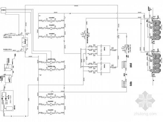 [唐山]超高层商业办公大厦空调通风设计施工图-制冷机房管路系统流程图 
