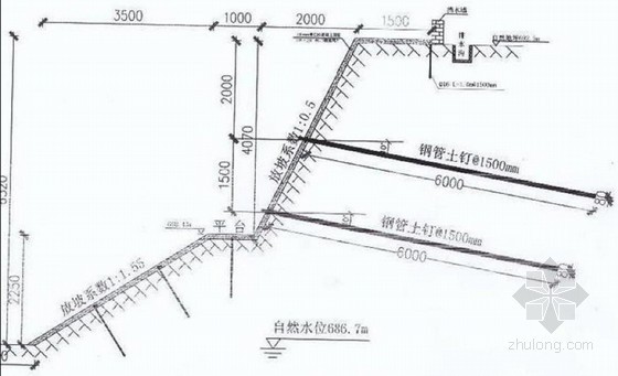 高层住宅楼深基坑放坡开挖及土钉墙喷锚支护施工方案-基坑放坡支护详图 