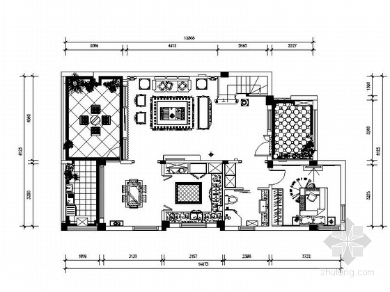 中式门cad图资料下载-[四川]中式风格三层别墅装修CAD施工图（含效果）