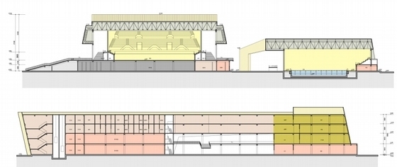 [江苏]现代风格综合型全民健身中心建筑设计方案文本-现代风格综合型全民健身中心建筑剖面图