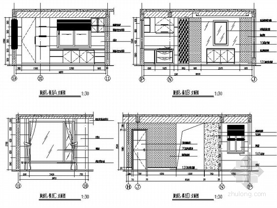 现代风格三层联排别墅样板房装修设计施工图厨房餐厅立面图 