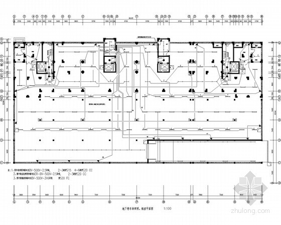 十二层住宅强弱电施工图纸（含停车库）-地下停车场照明、插座平面图 