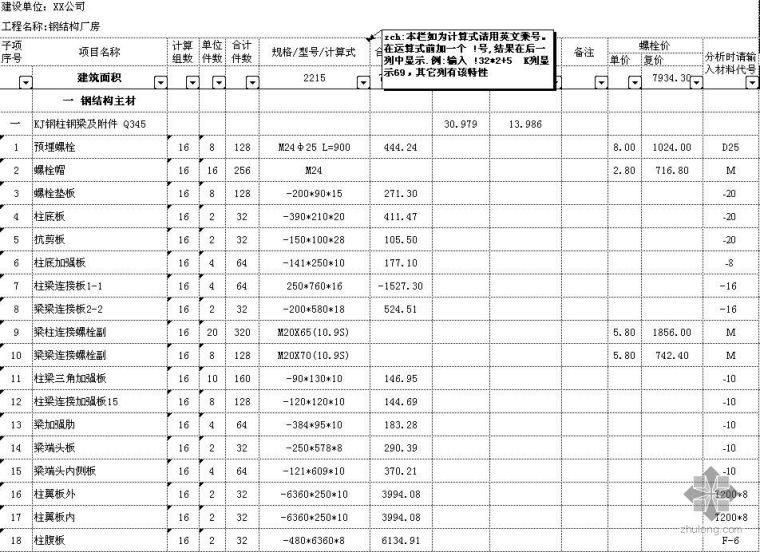 广州省建筑工地统计表资料下载-钢结构材料统计表