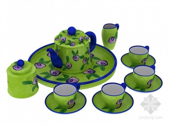 比萨斜塔茶具套装资料下载-绿色茶具3D模型下载