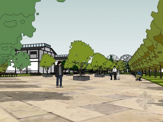综合性公园铺装设计资料下载-综合性滨河公园sketchup模型下载