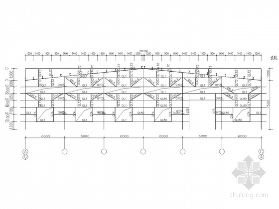 8米柱距18米跨度门刚厂房建筑结构图-墙梁布置图 