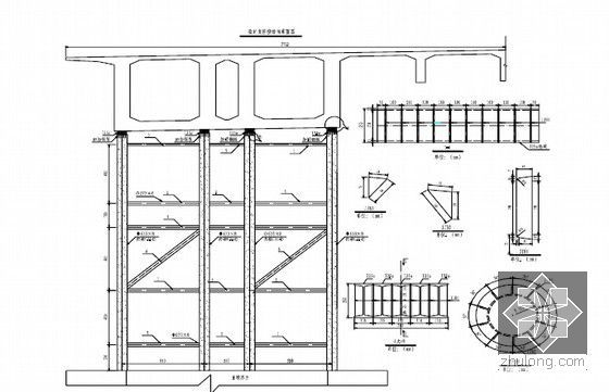 [广西]54.5m宽矮塔斜拉桥三向预应力单箱三室主梁悬臂支架现浇施工方案103页-临时支座横桥向布置图