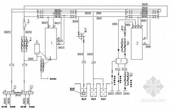 水冷热泵系统流程图资料下载-水源热泵三联供机房流程图