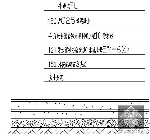 [湖南]小学运动场及校门改造工程工程量清单计价实例（附图纸）-篮球场基础剖面图