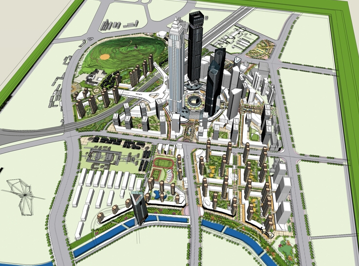 su模型办公区资料下载-办公住宅区一体化城市设计方案sketchup模型