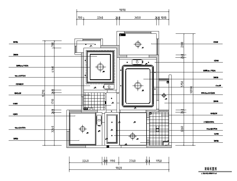 [江苏]现代美式风格套房住宅设计施工图（附效果图）-顶面布置图