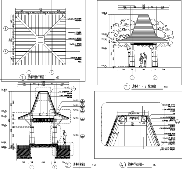 [江苏]互动式精装公寓景观展示区全套设计施工图（附实景图）-特色景亭设计详图