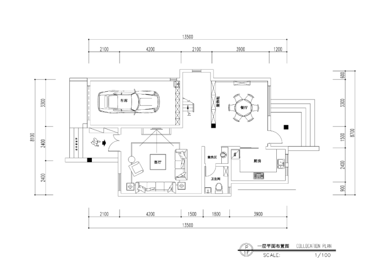 [福建]欧式风格罗生住宅室内设计施工图-一层平面布置图