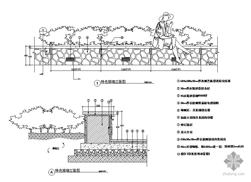 特色矮墙施工大样图-园林景观节点详图-筑龙园林景观论坛