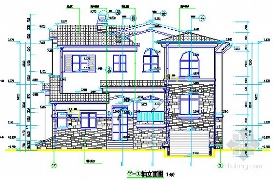 2层别墅土建工程量清单计价实例（含图纸及算量）-轴立面图 