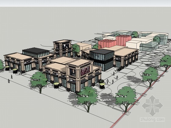 建筑商业规划平面资料下载-西方建筑商铺SketchUp模型下载