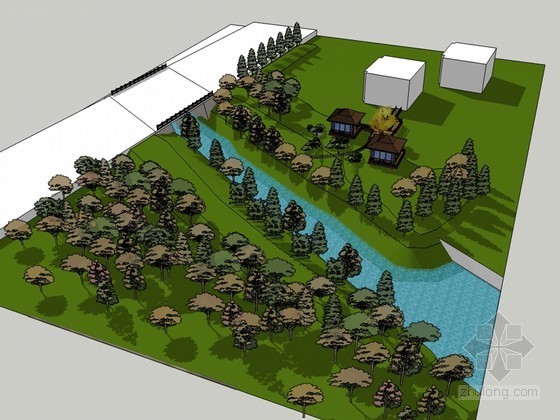 沿河绿化景观节点资料下载-沿河绿化SketchUp模型下载