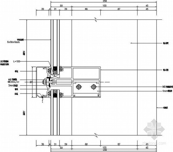半隐框玻璃幕墙节点构造详图- 