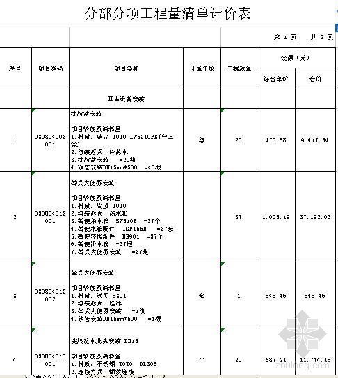 黑龙江办公楼建筑资料下载-黑龙江某办公楼给排水工程清单（仅含清单及单价分析表）