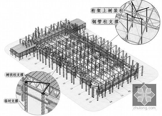 [重庆]国际博览中心项目钢结构工程施工组织设计（A3版式 239页 附图）-展厅上部树状柱的吊装