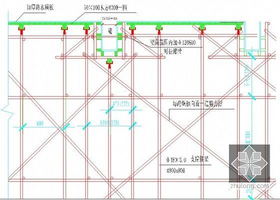 [山东]框剪结构大剧院施工组织设计（鲁班奖，427页）-梁模板支撑排架图