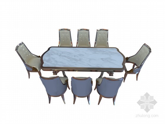 4人餐桌模型资料下载-八人餐桌3D模型下载