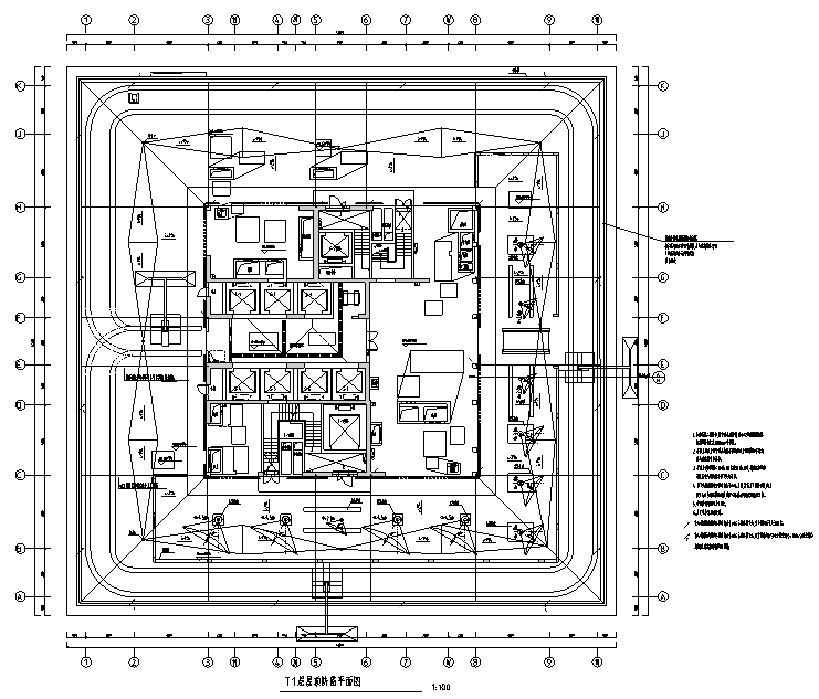 深圳超高层办公楼强弱电施工图-屋顶防雷平面图