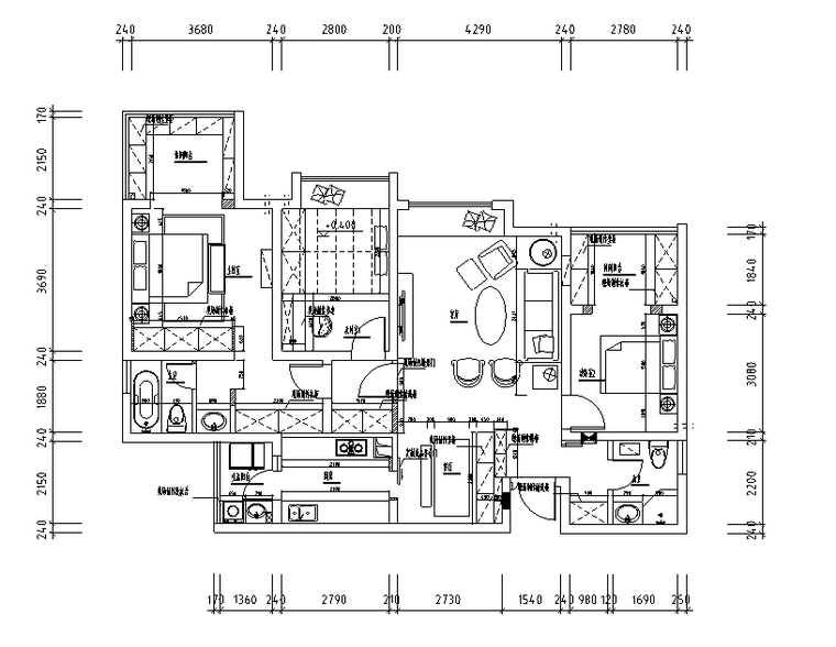 [四川]北欧现代三居室样板房空间设计施工图（附效果图）-平面布置图