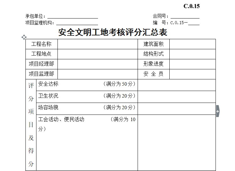 建设安全文明工地资料下载-安全文明工地考核评分汇总表