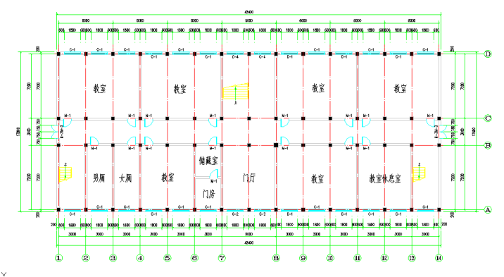 平面布置简图资料下载-[重庆]五层钢混框架结构教学楼毕业设计计算书