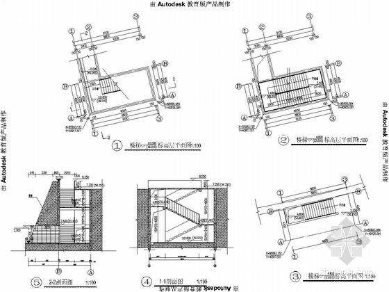 [长沙]湘军文化园景观工程施工图-楼梯大样图