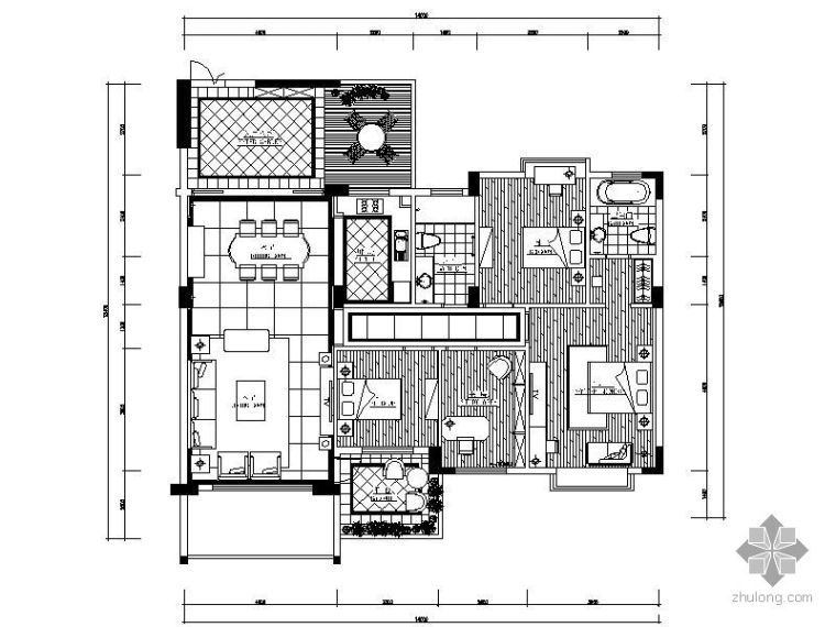 英式风格住宅建筑资料下载-英式风格四居样板房装修图