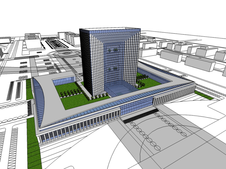高层建筑大型管道倒装资料下载-大型高层建筑SketchUp模型下载